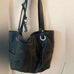 Fossil Medium Solid Black Leather Shoulder Purse